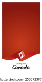Saludos desde Canadá. Plantilla Editable para Historias y Carretes. Cubierta de la Plantilla de los medios sociales con la cinta de la bandera de Canadá y el marco editable