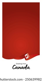 Greetings from Canada. Editable template for Stories and Reels. Social media template page with Canada flag ribbon and editable frame