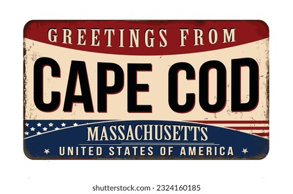 Grüße aus Cape Cod Vintage rostigem Metall auf weißem Hintergrund, Vektorgrafik