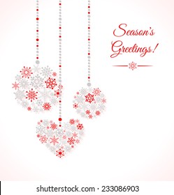 Greetings card with christmas ball made of snowflakes. Vector Illustration