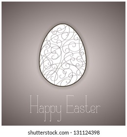 Greetings card with decorated Easter egg. Swirls. With text Happy Easter. Vector version