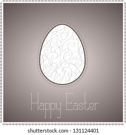 Greetings card with decorated Easter egg. Swirls. With text Happy Easter. Vector version
