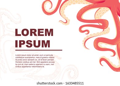 Greetings card for flyer design with red octopus tentacles horizontal flat vector illustration flat vector illustration on white background