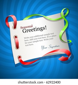 greetings card for holiday with ribbon vector illustration