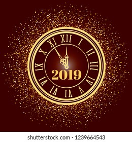 greetings card for the new year with snowflakes and watches.