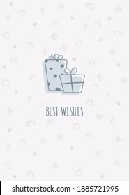 Greetings card with present box . Card has inscription "Best wishes".
