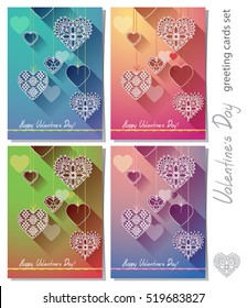 Greetings card set with lace hearts for Valentines Day