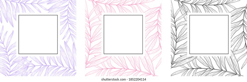Greetings card set with palm leaf, Beautiful invitation card, Colorful greetings card background set