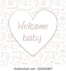 Greetings card with storks, babies and welcome baby phrase