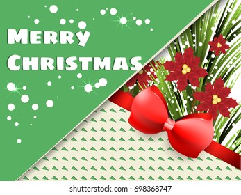 Greetings card, style modern 90s,  for the New Year's holiday horizontal lease. Blue Christmas tree. Realistic Vector Eps 10
