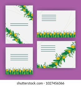Greetings card with tulips, horizontal  
format. International women’s day. 8 march. Made in vector.