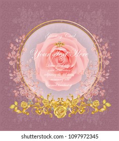 Greetings card with vintage Victorian metal elements and colorful roses?