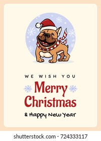 greetings card We wish You a Marry Christmas and Happy New Year, funny English Bulldog