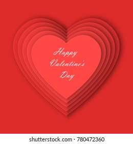 Greetings cards with inscription Happy Valentine's Day. Vector illustration of design elements: paper cut of red heart for flyer, banner, postcard, poster, web, cover and other.