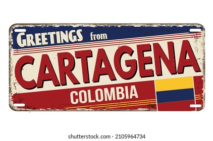 Greetings from Cartagena vintage rusty metal plate on a white background, vector illustration