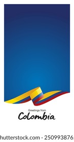 Greetings from Colombia. Editable template for Stories and Reels. Social media template cover with Colombia flag ribbon and editable frame