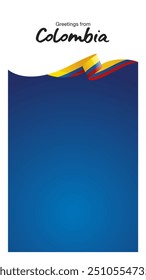 Greetings from Colombia. Editable template for Stories and Reels. Social media template second page with Colombia flag ribbon and editable frame