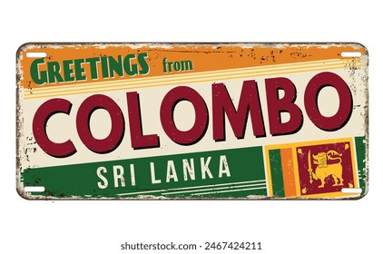 Greetings from Colombo vintage rusty metal sign on a white background, vector illustration
