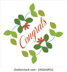 greetings congratulation with floating flower and leaves design on white color background with typography.