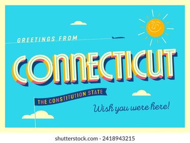 Greetings from Connecticut, USA - The Constitution State - Touristic Postcard.