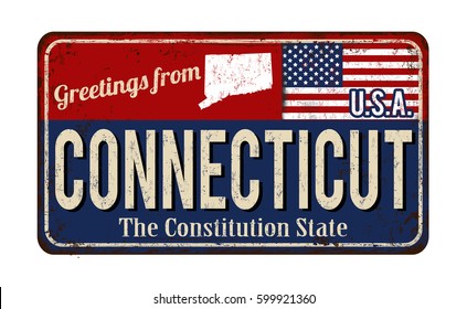 Greetings from Connecticut vintage rusty metal sign on a white background, vector illustration