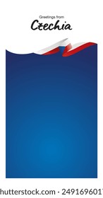 Grüße aus Tschechien. Editierbare Vorlage für Stories und Reels. Social-Media-Vorlage zweite Seite mit Tschechien-Flaggenband und editierbarem Rahmen