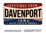 Greetings from Davenport vintage rusty metal sign on a white background, vector illustration