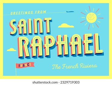 Greetings from Saint-Raphaël, Côte d'Azur, France - The French Riviera - Touristic Postcard - EPS10