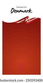 Greetings from Denmark. Editable template for Stories and Reels. Social media template second page with Denmark flag ribbon and editable frame