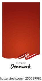 Greetings from Denmark. Editable template for Stories and Reels. Social media template page with Denmark flag ribbon and editable frame