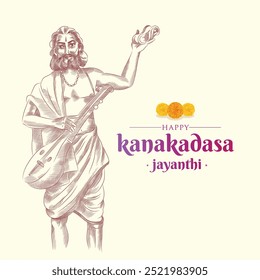 Greetings design for Kanakadasa Jayanthi. Engraving style illustration.
