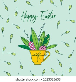Greetings easter card, hand painted, made in vector.
