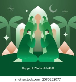 Greetings for Eid Mubarak 1446 H 2025 with islamic nuance and green color