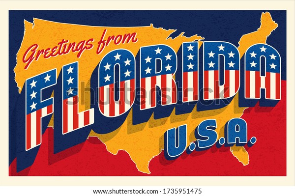 Greetings Florida Usa Retro Style Postcard Stock Vector (Royalty Free ...