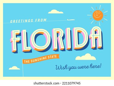 Greetings from Florida, USA - The Sunshine State - Touristic Postcard - EPS 10.