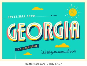 Greetings from Georgia, USA - The Peach State - Touristic Postcard.