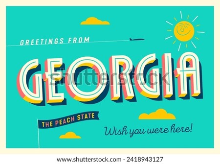 Greetings from Georgia, USA - The Peach State - Touristic Postcard.