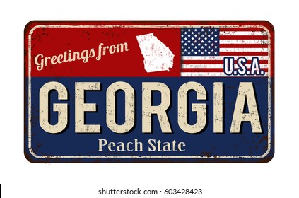Greetings from Georgia vintage rusty metal sign on a white background, vector illustration