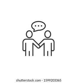 Greetings gesture icon in flat style. People handshake vector illustration on white isolated background. Hand shake business concept.