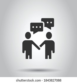 Greetings gesture icon in flat style. People handshake vector illustration on white isolated background. Hand shake business concept.