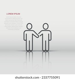 Greetings gesture icon in flat style. People handshake vector illustration on white isolated background. Hand shake business concept.