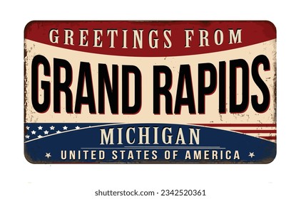 Greetings from Grand Rapids vintage rusty metal sign on a white background, vector illustration