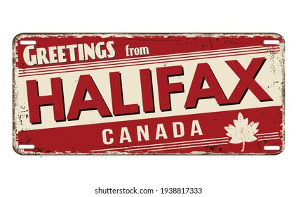 Greetings from Halifax vintage rusty metal plate on a white background, vector illustration