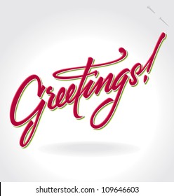 GREETINGS hand lettering - handmade calligraphy, vector (eps8);