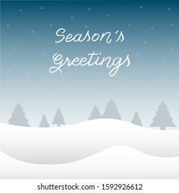 Season’s greetings hand lettering with winter background. Merry Christmas and Happy New Year.