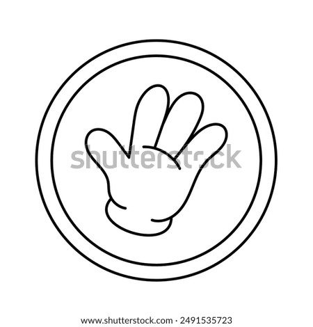 Greetings, hand waving, hello, bye. Sign, symbol, black and white vector illustration.