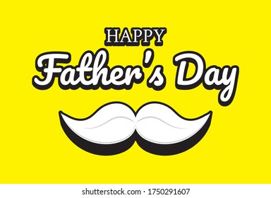 Greetings Happy Father's Day. Vector background with a doodle mustache. yellow background.