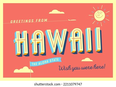 Greetings from Hawaii, USA - The aloha State - Touristic Postcard - EPS 10.