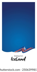 Greetings from Iceland. Editable template for Stories and Reels. Social media template page with Iceland flag ribbon and editable frame