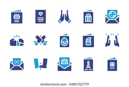 Greetings icon set. Duotone color. Vector illustration. Containing greetingcard, greeting, highfive, fistbump, newyearcard, birthdayinvitation, easterpostcard.